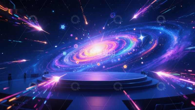 高清大图下载【趣麦麦图】未来科技舞台与星系背景