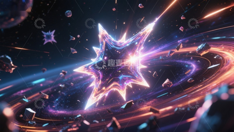 高清大图下载【趣麦麦图】璀璨星形光芒在宇宙中旋转