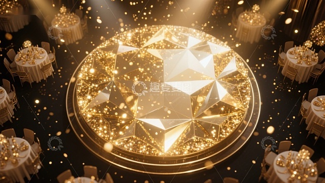 金色宴会厅中央的璀璨舞台