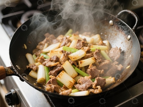 热炒牛肉与葱段