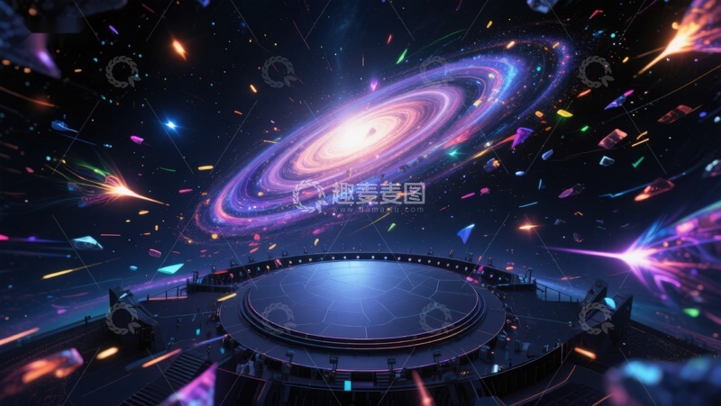 高清大图下载【趣麦麦图】未来科技舞台与星系背景