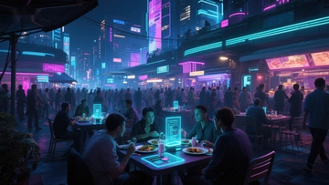 霓虹闪烁的未来都市夜景