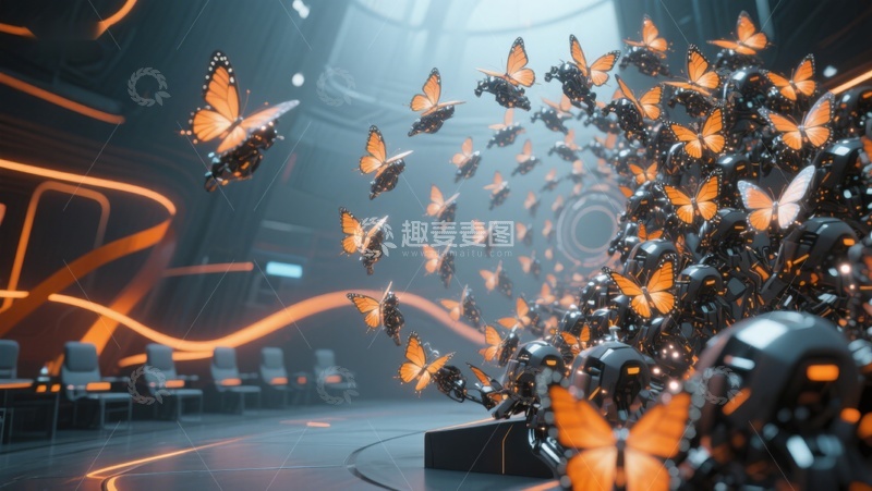 高清大图下载【趣麦麦图】未来科技空间中的蝴蝶群