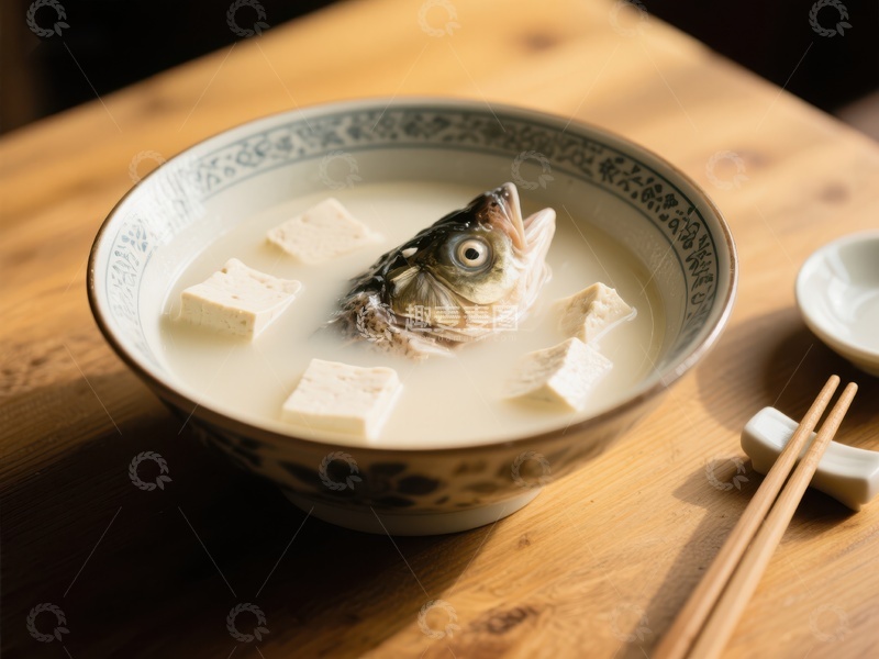 高清大图下载【趣麦麦图】鱼头豆腐汤，温馨家常美味