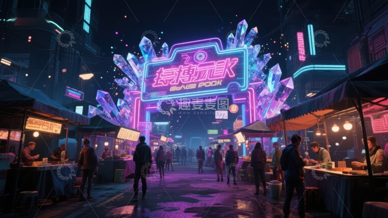 高清大图下载【趣麦麦图】霓虹闪烁的未来都市夜景