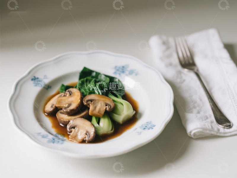 高清大图下载【趣麦麦图】蘑菇青菜炖煮美食