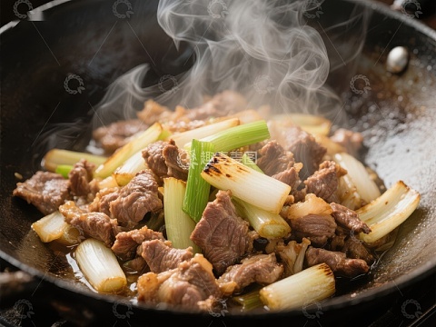 热炒牛肉与葱段