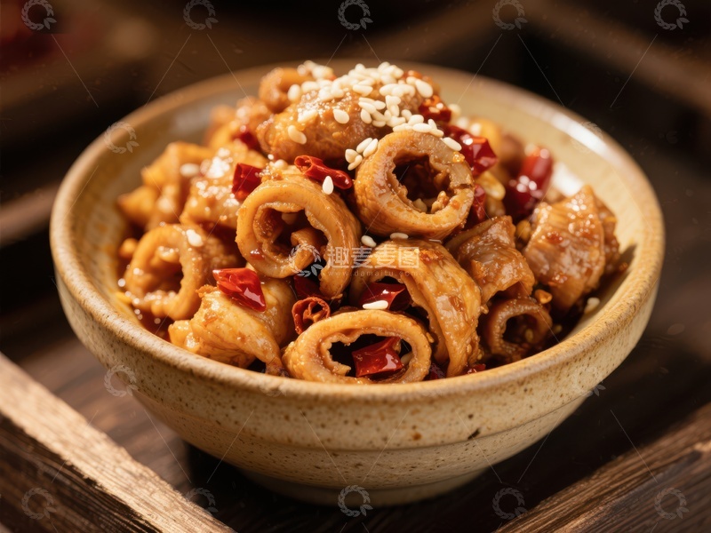 高清大图下载【趣麦麦图】香辣鱿鱼圈，撒满芝麻的美味佳肴