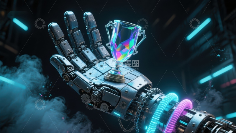 高清大图下载【趣麦麦图】机械臂持奖杯，未来科技感十足