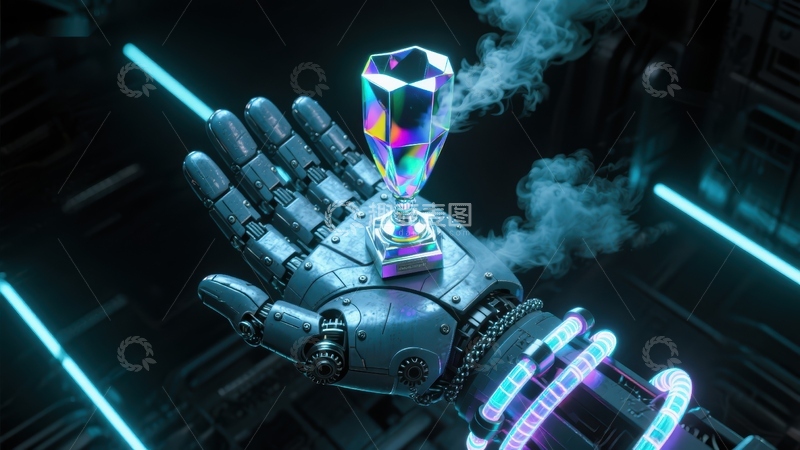 高清大图下载【趣麦麦图】机械手托举发光晶体