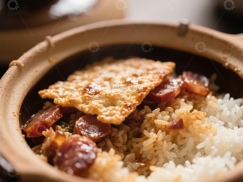 高清大图下载【趣麦麦图】煲仔饭：腊肠与蛋香的完美融合
