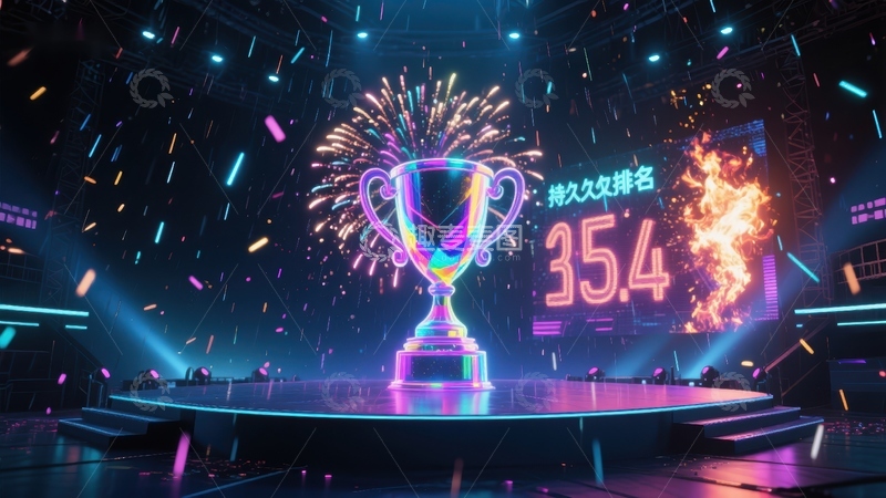 高清大图下载【趣麦麦图】炫彩奖杯舞台庆祝场景
