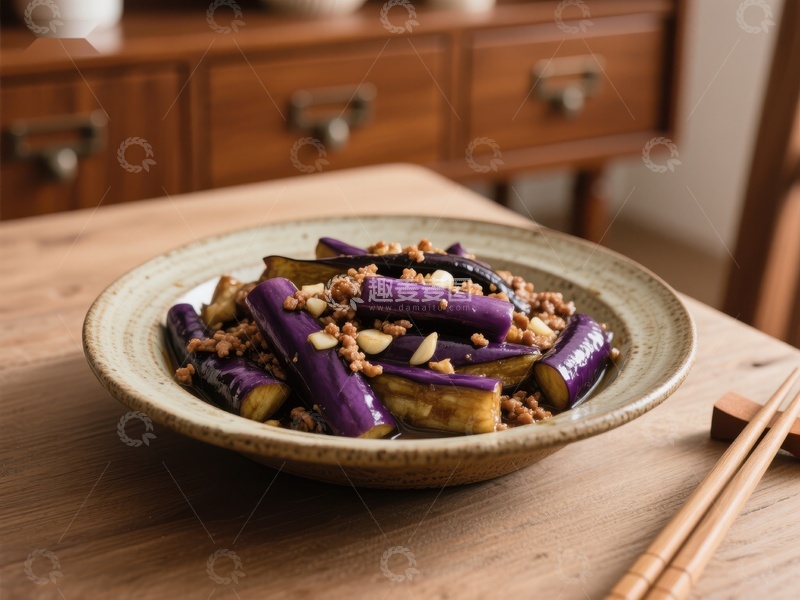 高清大图下载【趣麦麦图】紫苏茄子炒肉末