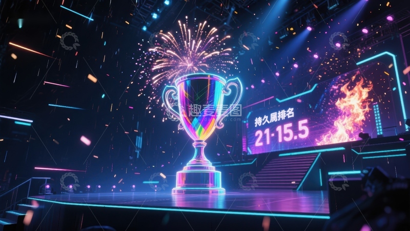 高清大图下载【趣麦麦图】炫彩奖杯舞台庆祝场景