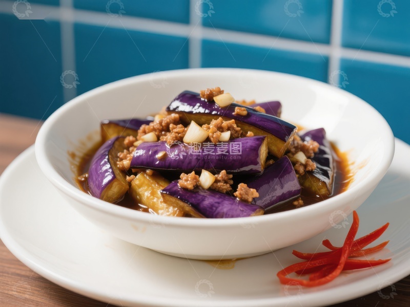高清大图下载【趣麦麦图】美味茄子肉末炖菜