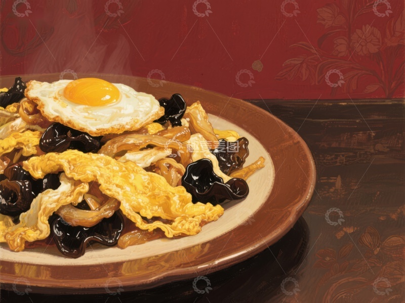 高清大图下载【趣麦麦图】煎蛋木耳炒面
