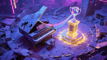 废墟中的钢琴与奖杯