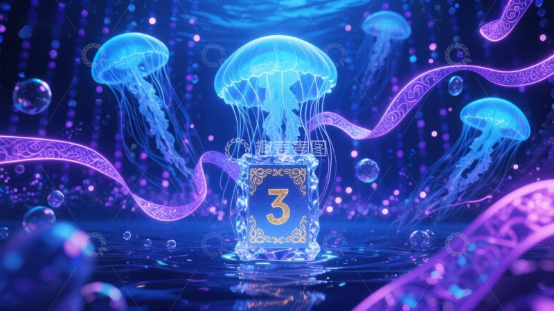 高清大图下载【趣麦麦图】神秘水下世界中的数字三宝箱
