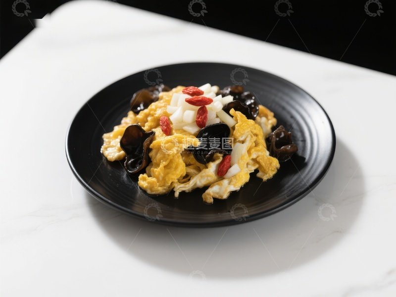 高清大图下载【趣麦麦图】木耳炒蛋配酸奶，简约美食