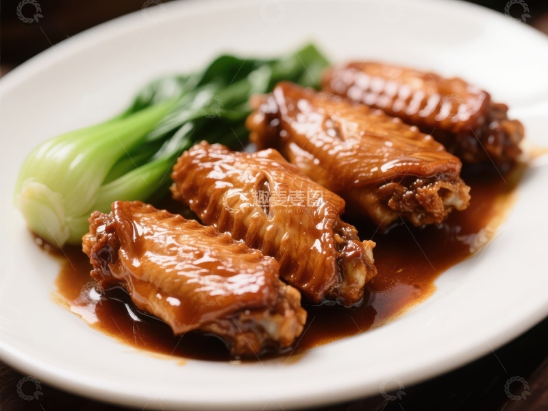 高清大图下载【趣麦麦图】红烧鸡翅配青菜