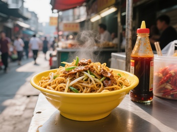 街头热气腾腾的炒面