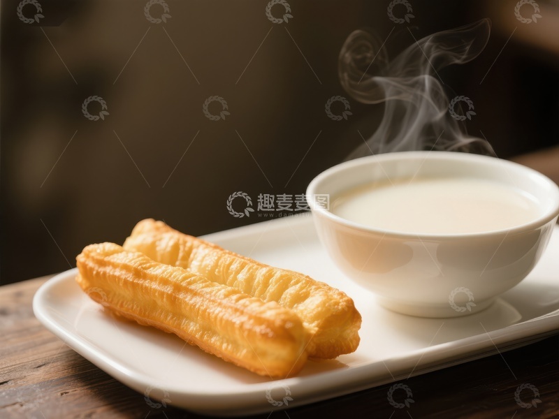 高清大图下载【趣麦麦图】热腾油条配豆浆，传统早餐