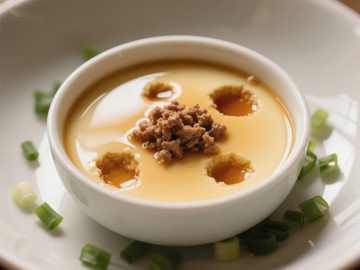 蒸蛋羹配肉末和葱花