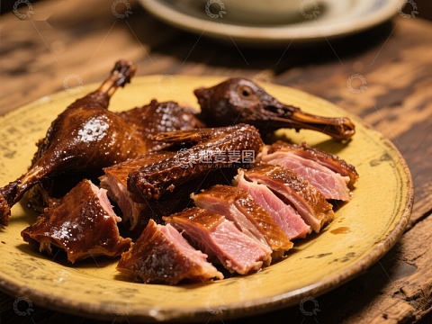 烤鸭切片，色泽诱人