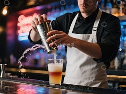 调酒师倾倒鸡尾酒