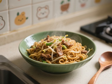 热腾腾的牛肉炒面