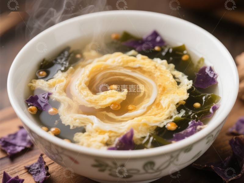 高清大图下载【趣麦麦图】紫菜蛋花汤热气腾腾