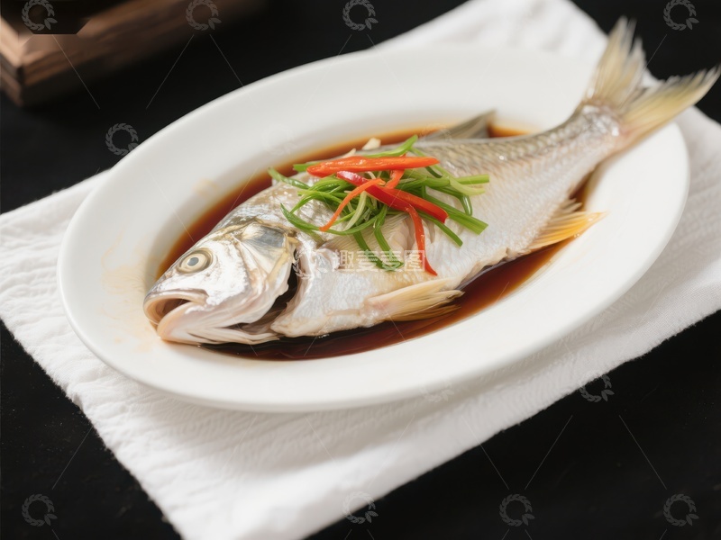 高清大图下载【趣麦麦图】清蒸鱼配葱姜红椒