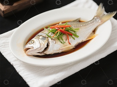 清蒸鱼配葱姜红椒