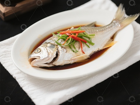清蒸鱼配葱姜红椒