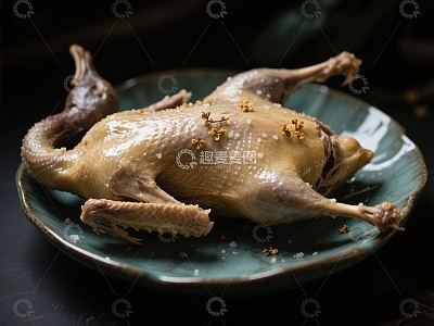 盘中整只烤鸭，点缀桂花