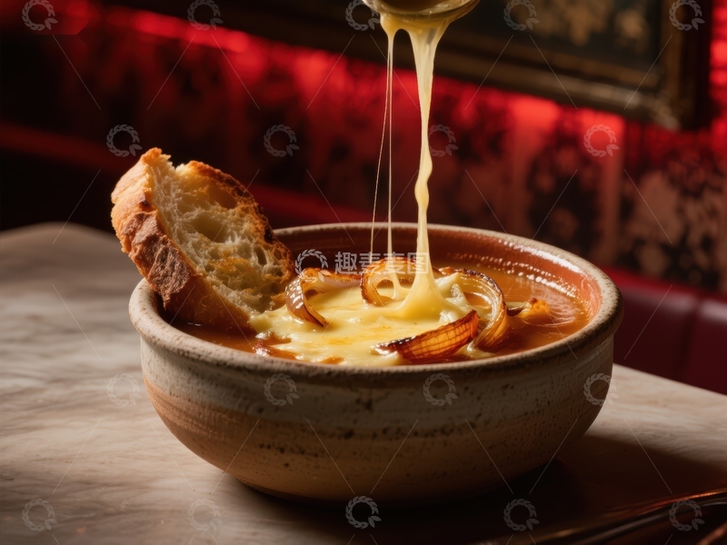 高清大图下载【趣麦麦图】法式洋葱汤配烤面包