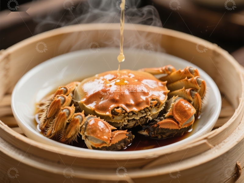 高清大图下载【趣麦麦图】蒸蟹热气腾腾，美味诱人