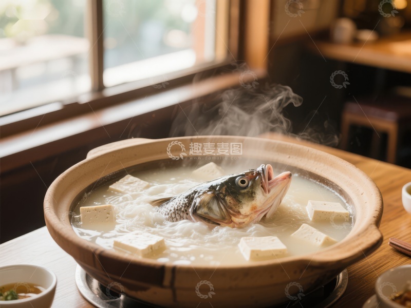 高清大图下载【趣麦麦图】热气腾腾的鱼头豆腐汤