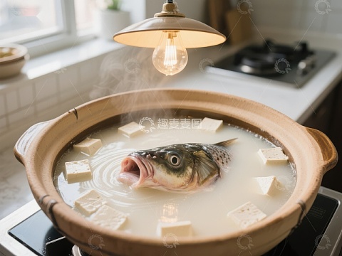 砂锅鱼头豆腐汤热气腾腾