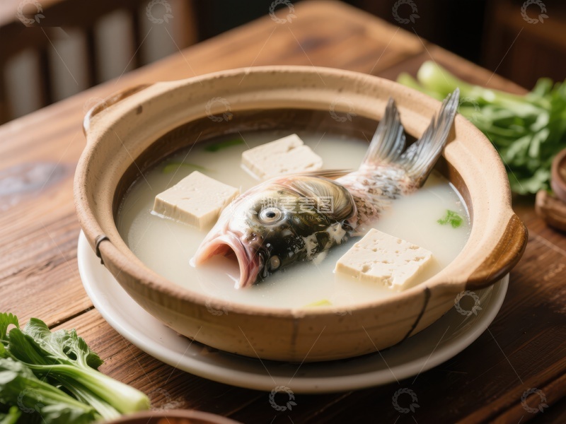 高清大图下载【趣麦麦图】鱼头豆腐汤，鲜美滋补佳肴
