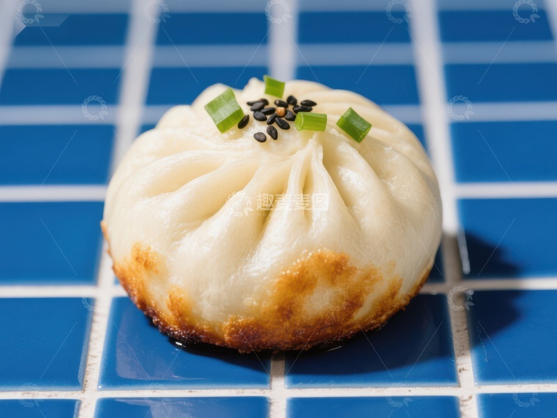 高清大图下载【趣麦麦图】煎制包子，点缀葱花与芝麻