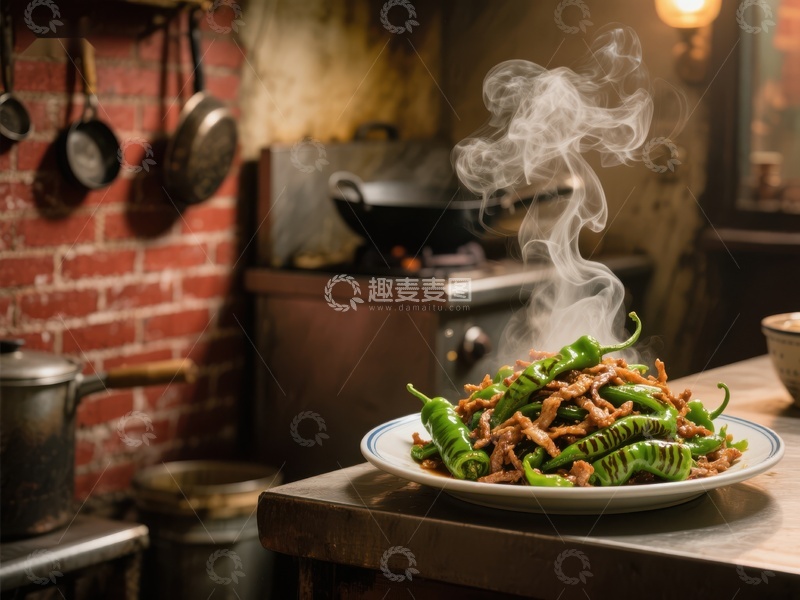 高清大图下载【趣麦麦图】热气腾腾的青椒肉丝