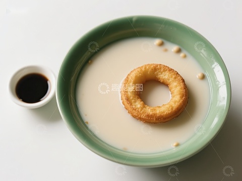 油条浸泡豆浆，配酱油碟