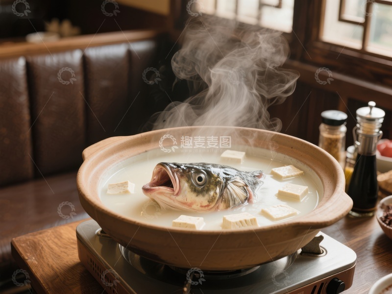 高清大图下载【趣麦麦图】热气腾腾的鱼头豆腐汤