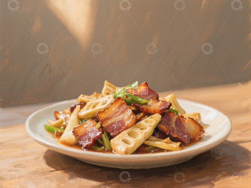 高清大图下载【趣麦麦图】竹笋炒腊肉，美味家常菜