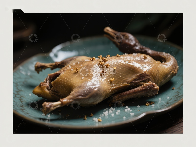 高清大图下载【趣麦麦图】盐焗鸭整只呈现于青瓷盘中