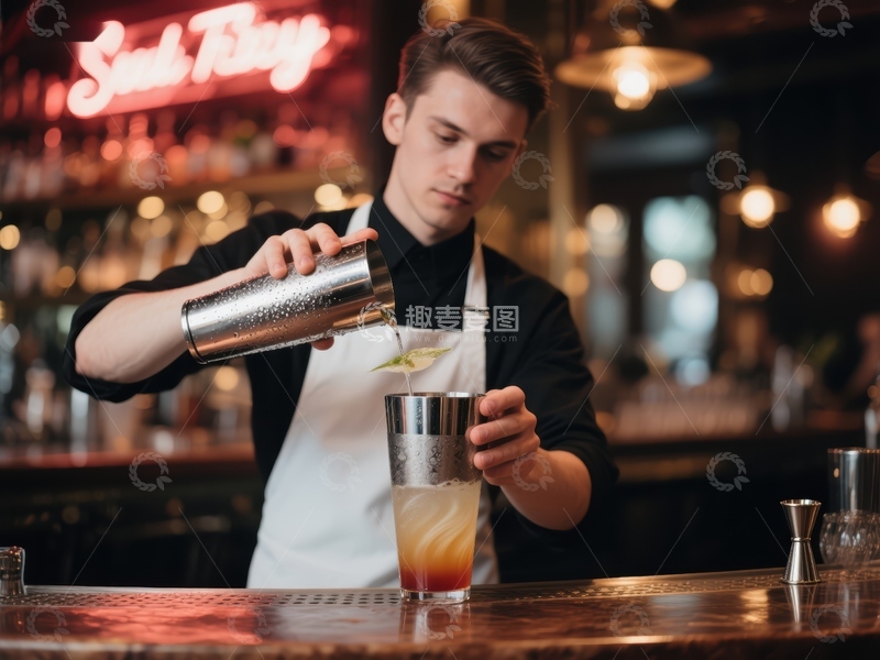高清大图下载【趣麦麦图】调酒师精心制作鸡尾酒