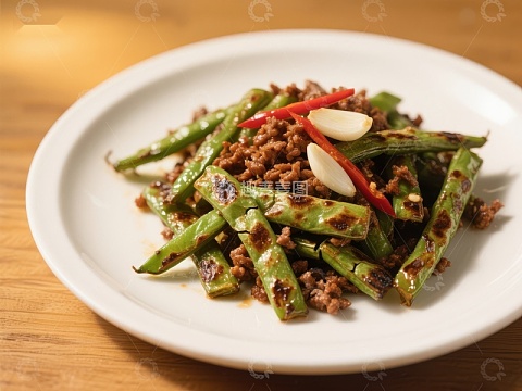 干煸四季豆配牛肉粒