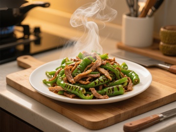 热腾腾的青椒肉丝