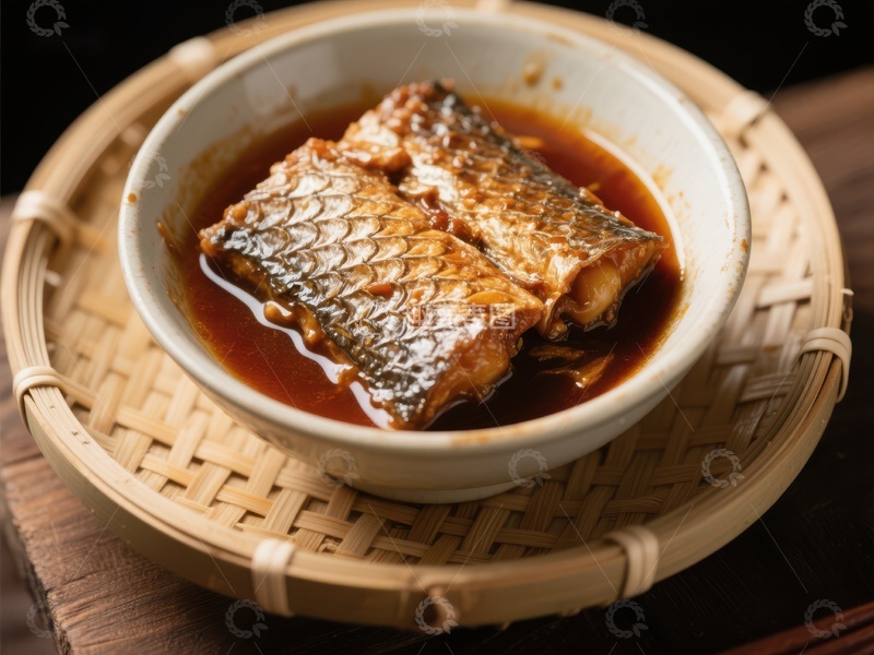 高清大图下载【趣麦麦图】红烧鱼块盛于白瓷碗中